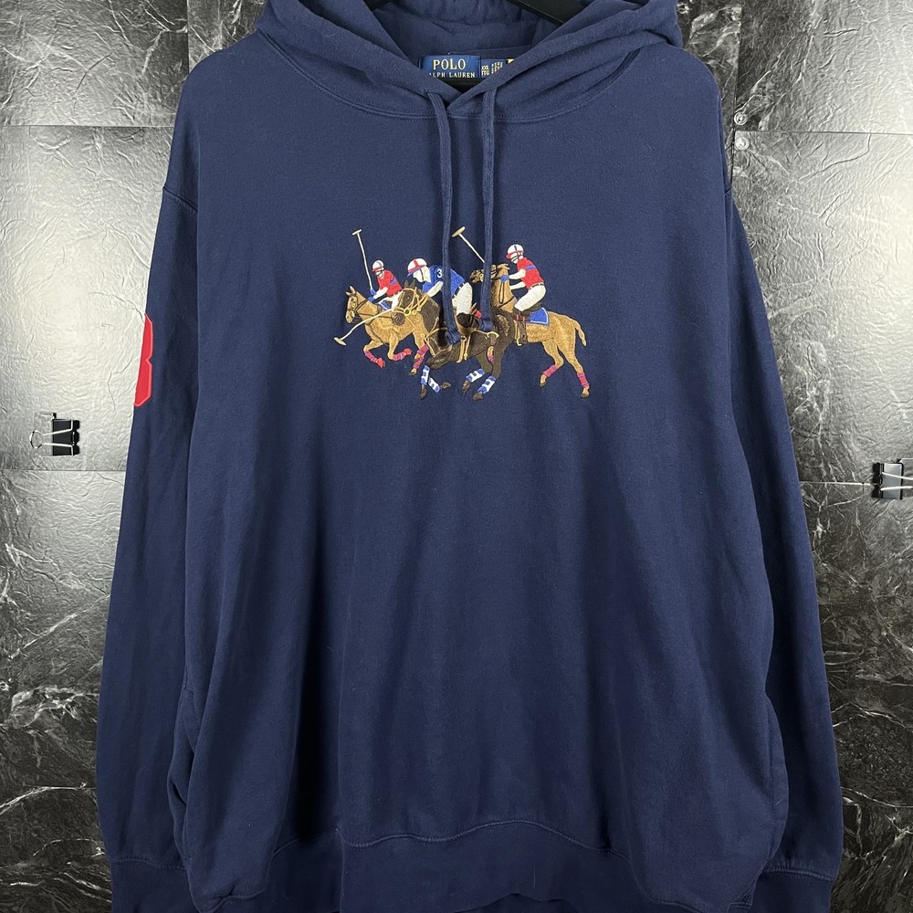 Polo Ralph Lauren Men's Navy Triple Pony Keef Fleece Hoodie 2XL